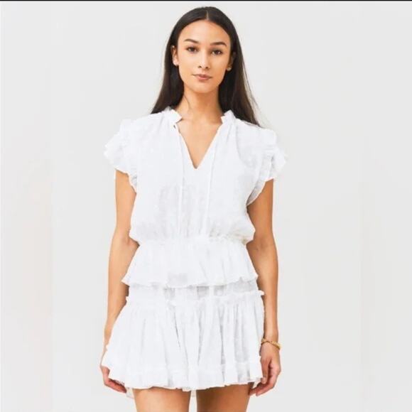 MISA Lilian Dress in White Tassel Ruffle Size Medium Boho Summer - Picture 1 of 11
